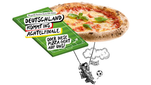 Gustavo Gusto verschenkt Pizza, falls die Deutsche Nationalmannschaft früh scheitert.